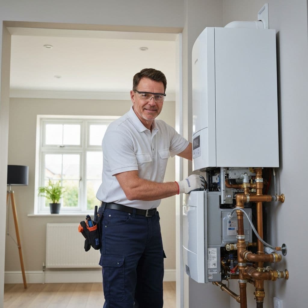 Professional heating engineer at work